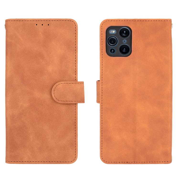 Skin-touch Feeling Leather Wallet Case Phone Cover with Supporting Stand for Oppo Find X3 Pro / Find X3 - Brown