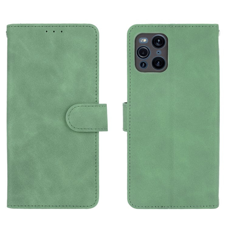 Skin-touch Feeling Leather Wallet Case Phone Cover with Supporting Stand for Oppo Find X3 Pro / Find X3 - Green