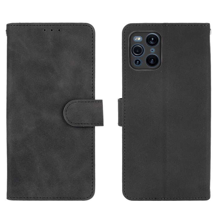 Skin-touch Feeling Leather Wallet Case Phone Cover with Supporting Stand for Oppo Find X3 Pro / Find X3 - Black