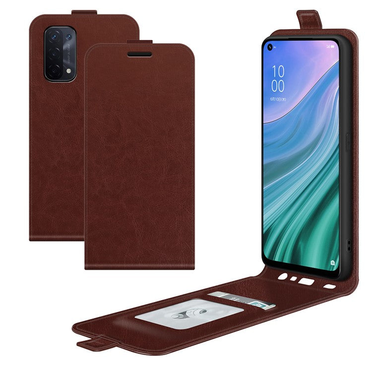 Vertical Flip Crazy Horse Leather Protector Case with Card Slot for Oppo A54 5G/A93 5G/A74 5G/OnePlus Nord N200 5G - Brown