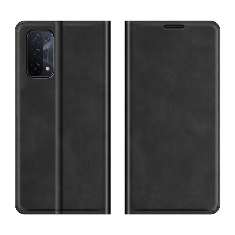 Skin-Touch Auto-absorbed Leather Cover with Wallet Stand for OPPO A54 5G/A93 5G/A74 5G/OnePlus Nord N200 5G - Black