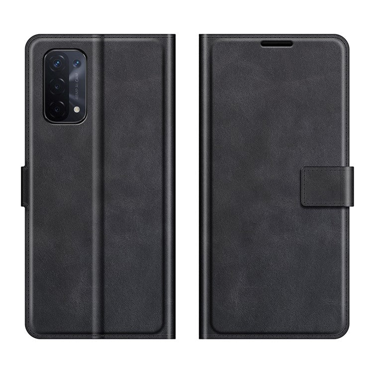 Wallet Design Magnetic Buckle Leather Stand Case for OPPO A54 5G/A93 5G/A74 5G/OnePlus Nord N200 5G Cellphone Cover - Black