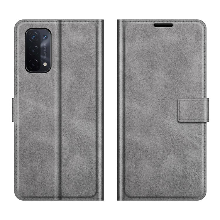 Wallet Design Magnetic Buckle Leather Stand Case for OPPO A54 5G/A93 5G/A74 5G/OnePlus Nord N200 5G Cellphone Cover - Grey