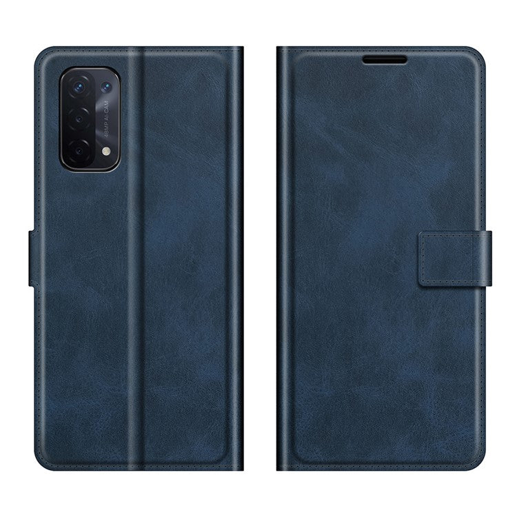 Wallet Design Magnetic Buckle Leather Stand Case for OPPO A54 5G/A93 5G/A74 5G/OnePlus Nord N200 5G Cellphone Cover - Blue