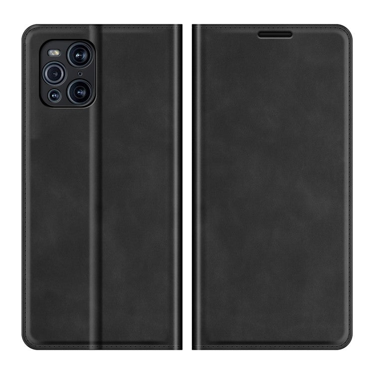 Skin-Touch Auto-absorbed Leather Cover with Wallet and Stand Design for Oppo Find X3/Find X3 Pro - Black