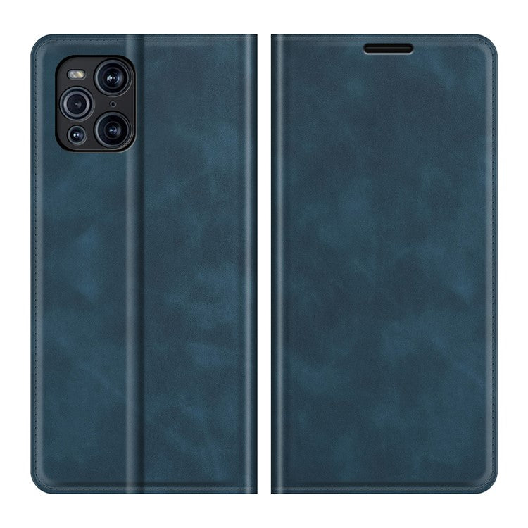 Skin-Touch Auto-absorbed Leather Cover with Wallet and Stand Design for Oppo Find X3/Find X3 Pro - Blue