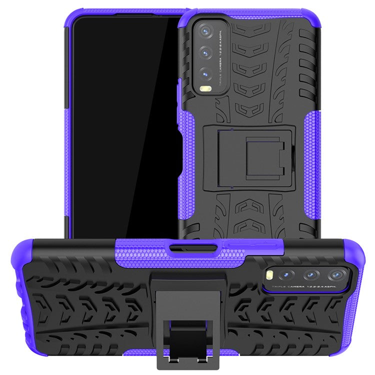 Kickstand Design 2-in-1 Tyre Pattern PC + TPU Combo Back Case for vivo Y20 / vivo Y20s / vivo Y11s / vivo Y12s - Purple