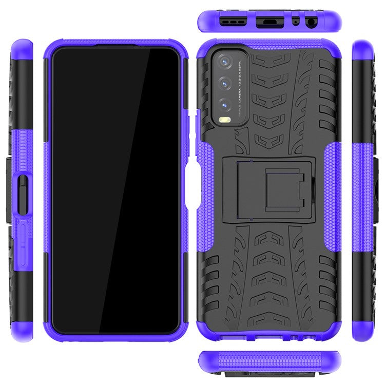 Kickstand Design 2-in-1 Tyre Pattern PC + TPU Combo Back Case for vivo Y20 / vivo Y20s / vivo Y11s / vivo Y12s - Purple