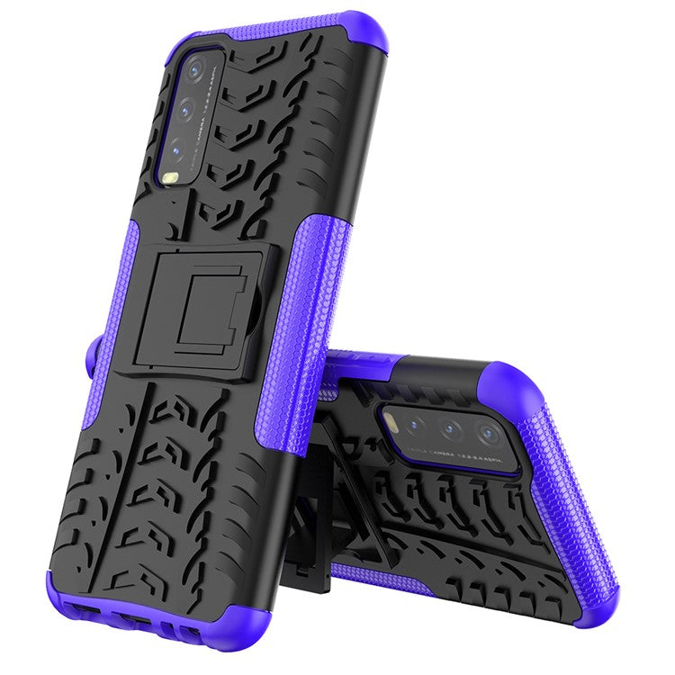 Kickstand Design 2-in-1 Tyre Pattern PC + TPU Combo Back Case for vivo Y20 / vivo Y20s / vivo Y11s / vivo Y12s - Purple