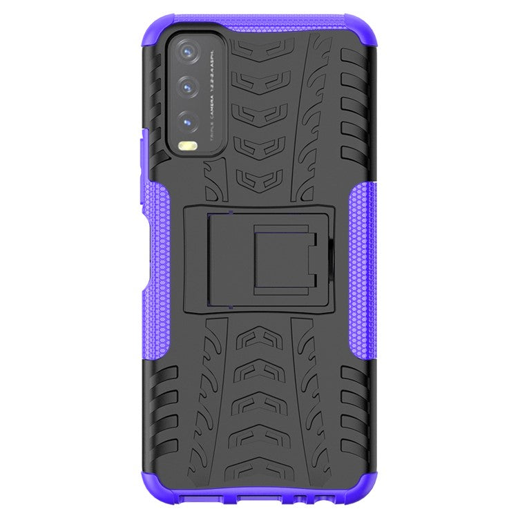 Kickstand Design 2-in-1 Tyre Pattern PC + TPU Combo Back Case for vivo Y20 / vivo Y20s / vivo Y11s / vivo Y12s - Purple