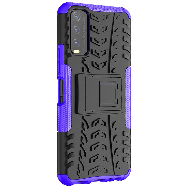 Kickstand Design 2-in-1 Tyre Pattern PC + TPU Combo Back Case for vivo Y20 / vivo Y20s / vivo Y11s / vivo Y12s - Purple