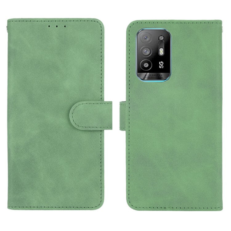 Skin-touch Supporting Stand Wallet Phone Case for Oppo F19 Pro+ 5G / A94 5G - Green