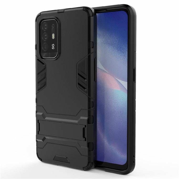 2 in 1 Design PC + TPU Hybrid Phone Cover Protector with Kickstand for Oppo Reno5 Z 5G - Black