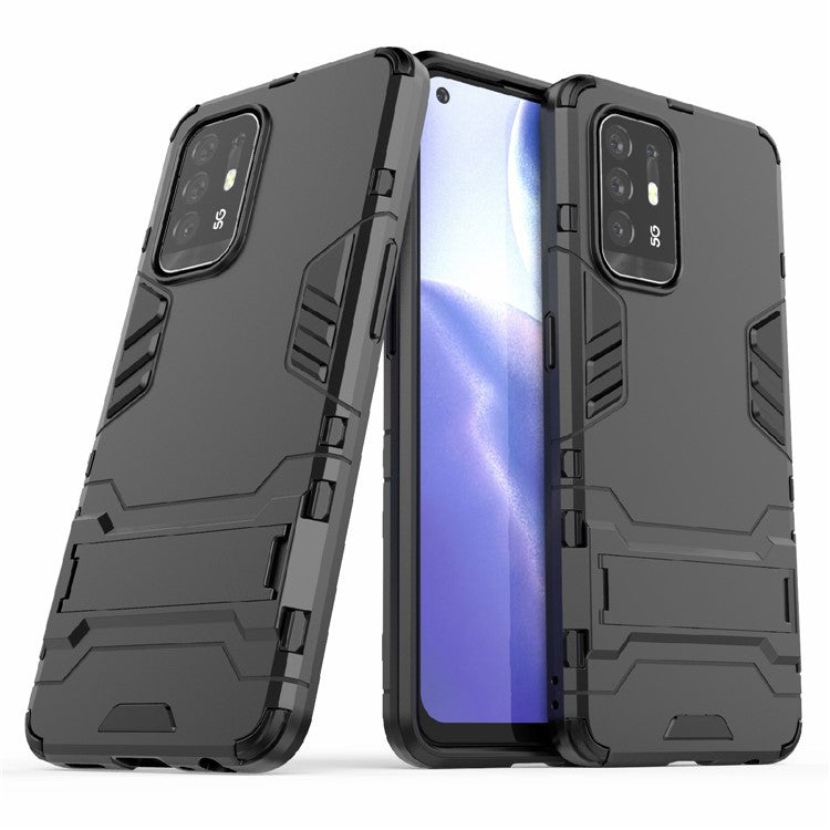 2 in 1 Design PC + TPU Hybrid Phone Cover Protector with Kickstand for Oppo Reno5 Z 5G - Black