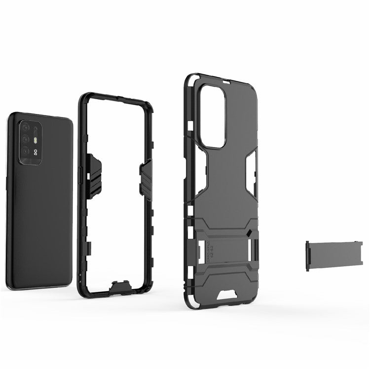 2 in 1 Design PC + TPU Hybrid Phone Cover Protector with Kickstand for Oppo Reno5 Z 5G - Black