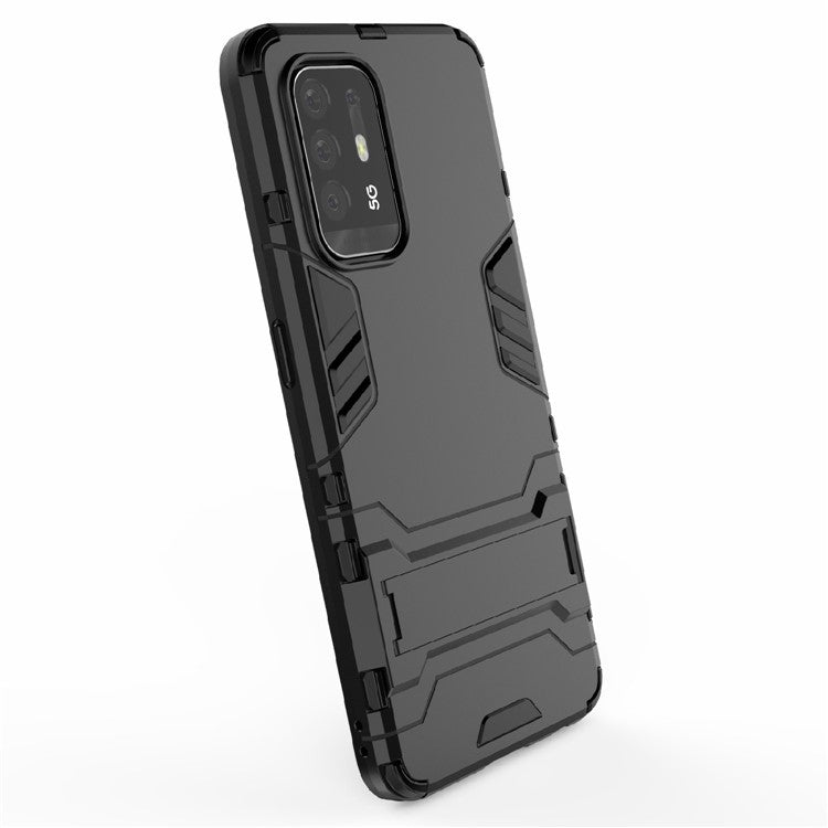 2 in 1 Design PC + TPU Hybrid Phone Cover Protector with Kickstand for Oppo Reno5 Z 5G - Black