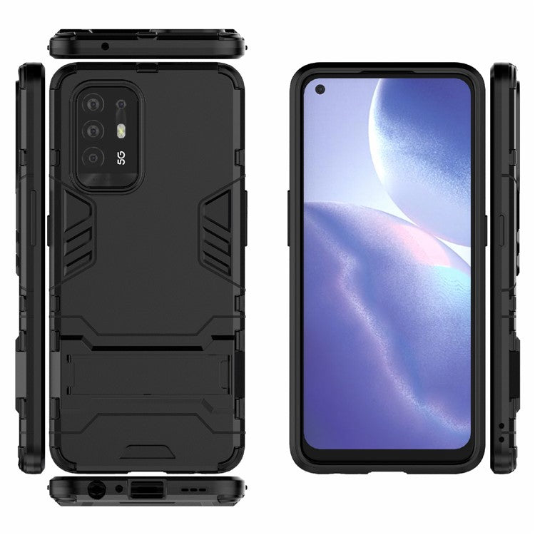 2 in 1 Design PC + TPU Hybrid Phone Cover Protector with Kickstand for Oppo Reno5 Z 5G - Black