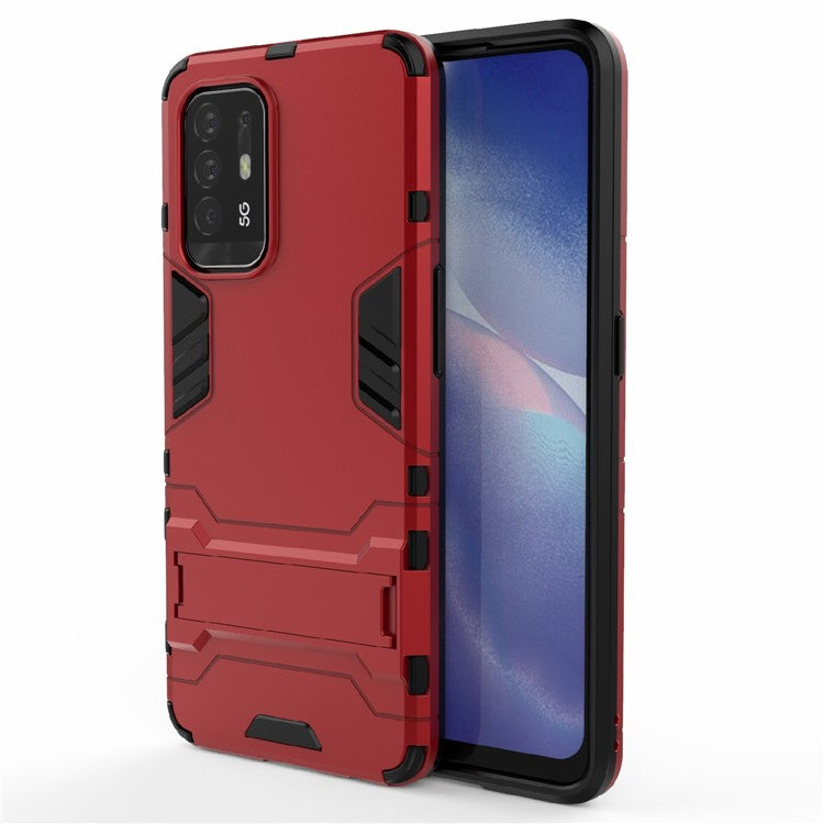 2 in 1 Design PC + TPU Hybrid Phone Cover Protector with Kickstand for Oppo Reno5 Z 5G - Red