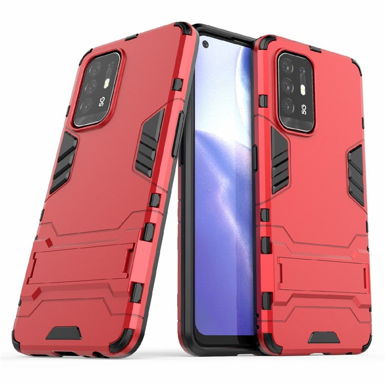 2 in 1 Design PC + TPU Hybrid Phone Cover Protector with Kickstand for Oppo Reno5 Z 5G - Red