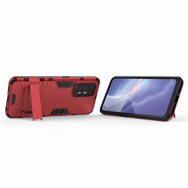 2 in 1 Design PC + TPU Hybrid Phone Cover Protector with Kickstand for Oppo Reno5 Z 5G - Red