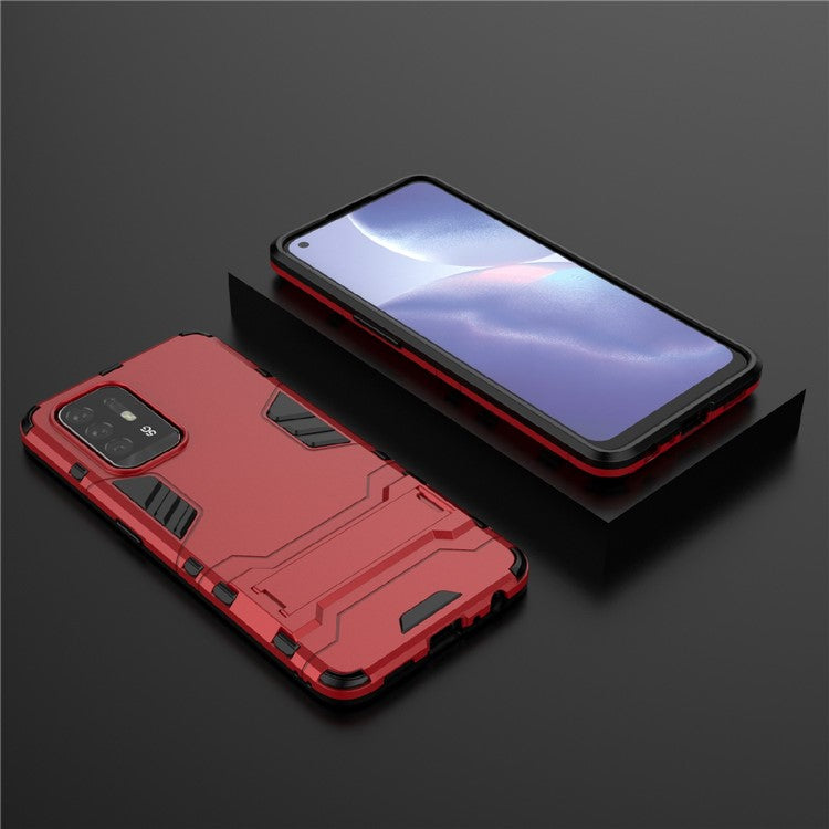 2 in 1 Design PC + TPU Hybrid Phone Cover Protector with Kickstand for Oppo Reno5 Z 5G - Red