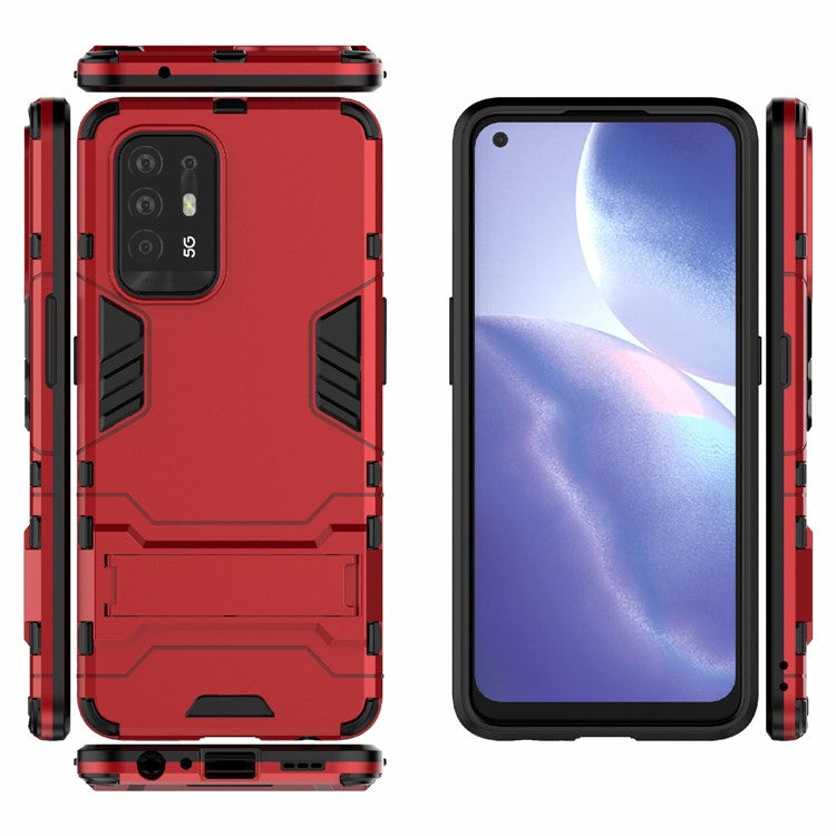 2 in 1 Design PC + TPU Hybrid Phone Cover Protector with Kickstand for Oppo Reno5 Z 5G - Red