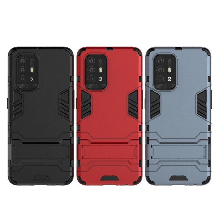 2 in 1 Design PC + TPU Hybrid Phone Cover Protector with Kickstand for Oppo Reno5 Z 5G - Red