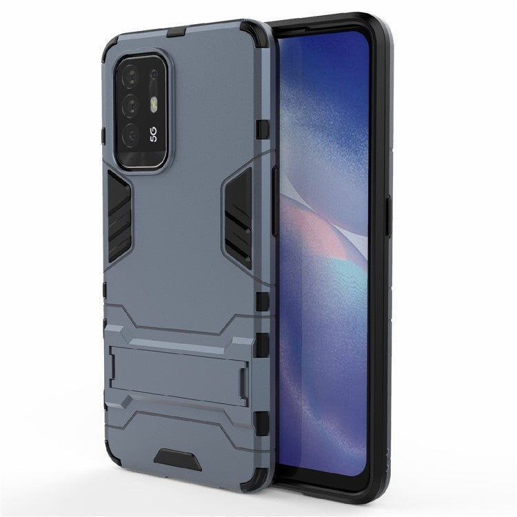 2 in 1 Design PC + TPU Hybrid Phone Cover Protector with Kickstand for Oppo Reno5 Z 5G - Blue