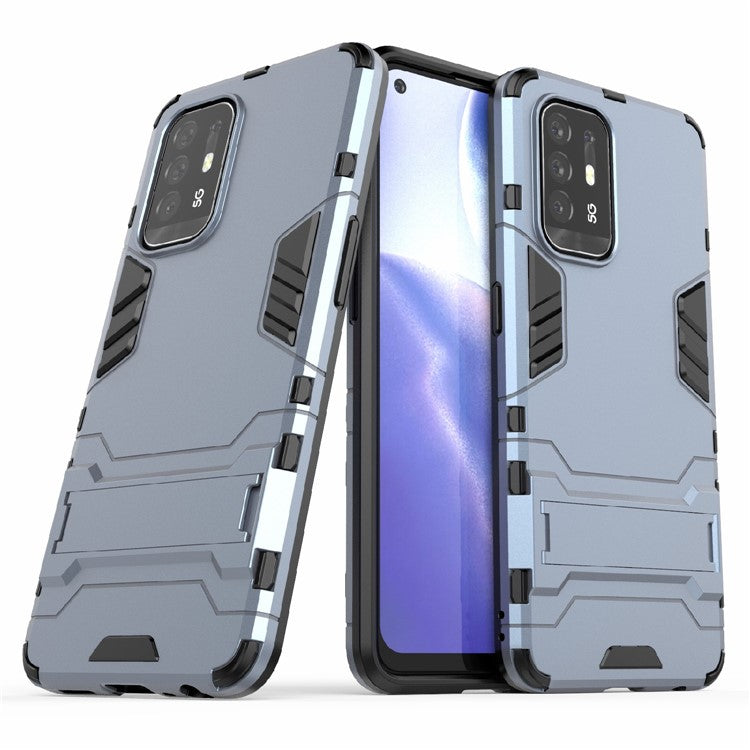 2 in 1 Design PC + TPU Hybrid Phone Cover Protector with Kickstand for Oppo Reno5 Z 5G - Blue