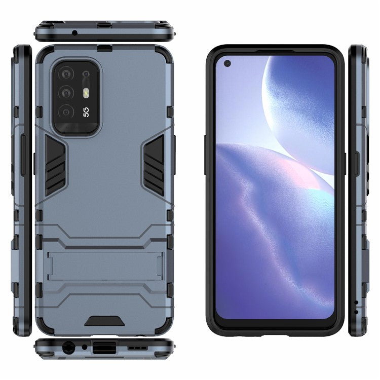 2 in 1 Design PC + TPU Hybrid Phone Cover Protector with Kickstand for Oppo Reno5 Z 5G - Blue