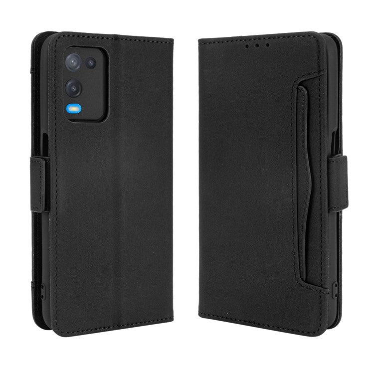 Wallet Design Multiple Card Slots Stand Leather Phone Case for Oppo A54 4G - Black