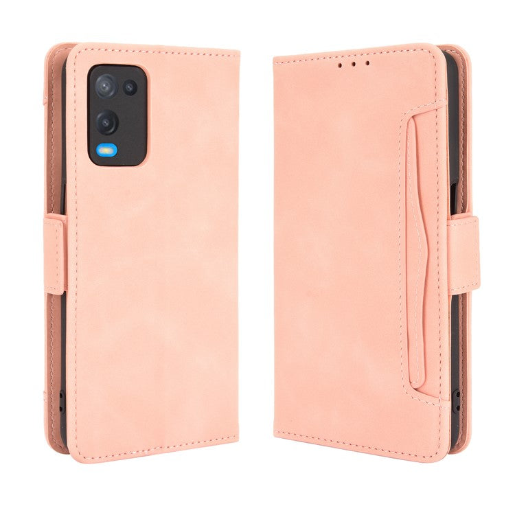 Wallet Design Multiple Card Slots Stand Leather Phone Case for Oppo A54 4G - Pink