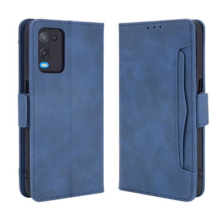 Wallet Design Multiple Card Slots Stand Leather Phone Case for Oppo A54 4G - Blue