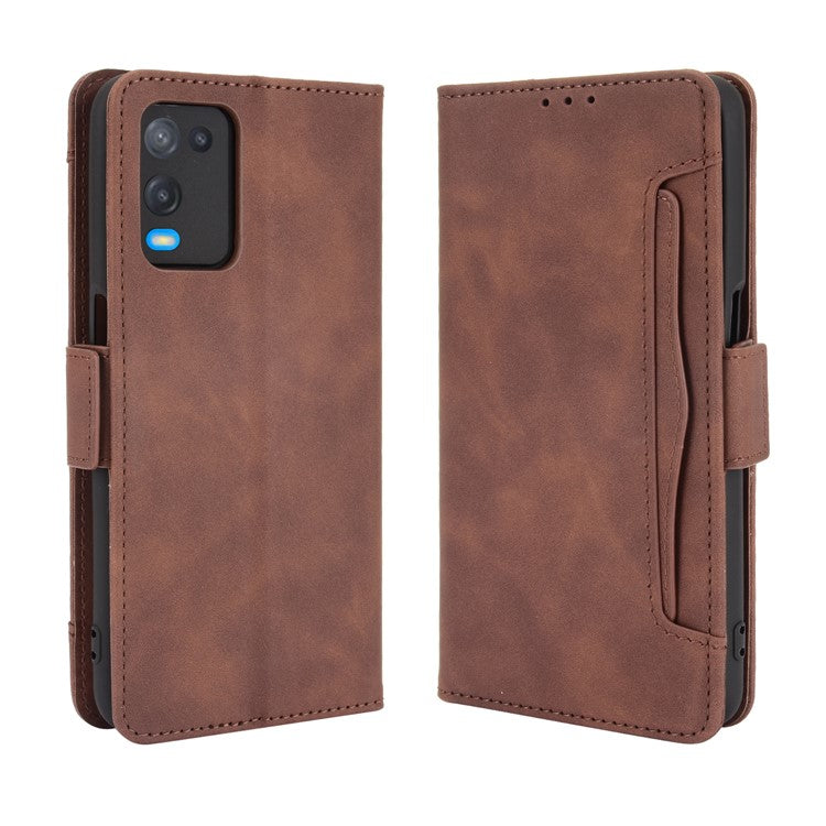 Wallet Design Multiple Card Slots Stand Leather Phone Case for Oppo A54 4G - Brown