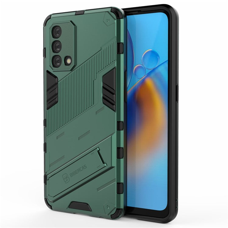 PC + TPU Shockproof Hybrid Phone Back Case Cover with Foldable Kickstand for Oppo A74 4G - Green