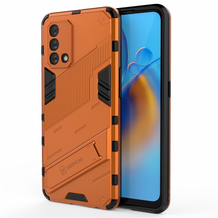 PC + TPU Shockproof Hybrid Phone Back Case Cover with Foldable Kickstand for Oppo A74 4G - Orange