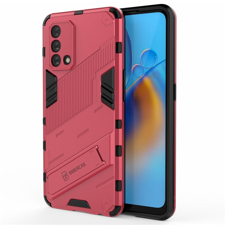 PC + TPU Shockproof Hybrid Phone Back Case Cover with Foldable Kickstand for Oppo A74 4G - Rose