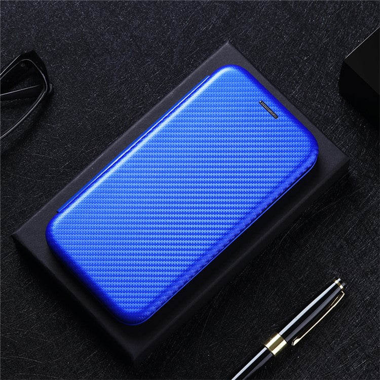 Carbon Fiber Texture Auto-absorbed Leather Mobile Phone Case for vivo Y72 5G/iQOO Z3 5G - Blue