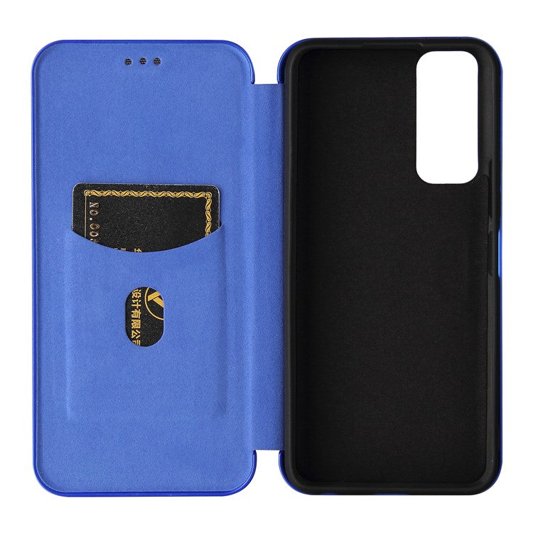 Carbon Fiber Texture Auto-absorbed Leather Mobile Phone Case for vivo Y72 5G/iQOO Z3 5G - Blue