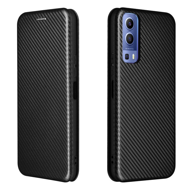 Carbon Fiber Texture Auto-absorbed Leather Mobile Phone Case for vivo Y72 5G/iQOO Z3 5G - Black