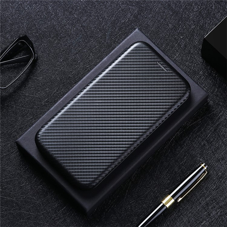 Carbon Fiber Texture Auto-absorbed Leather Mobile Phone Case for vivo Y72 5G/iQOO Z3 5G - Black