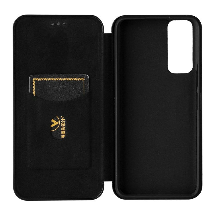 Carbon Fiber Texture Auto-absorbed Leather Mobile Phone Case for vivo Y72 5G/iQOO Z3 5G - Black