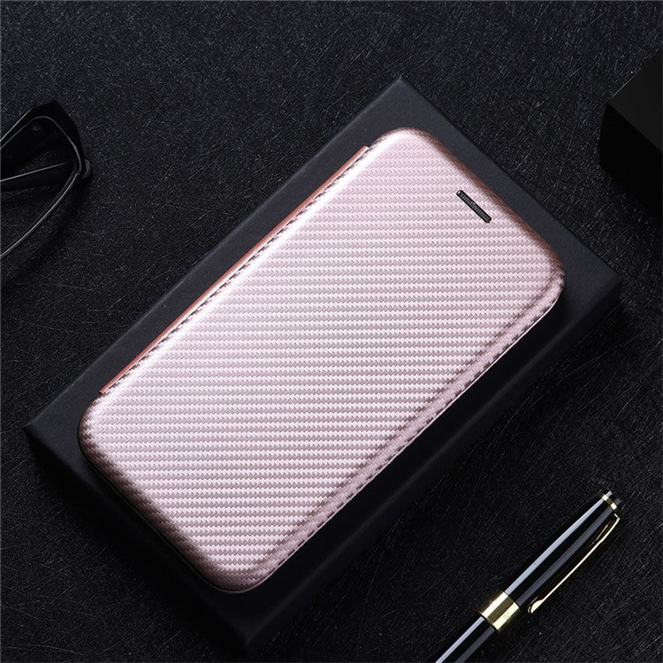 Carbon Fiber Texture Auto-absorbed Leather Mobile Phone Case for vivo Y72 5G/iQOO Z3 5G - Rose Gold