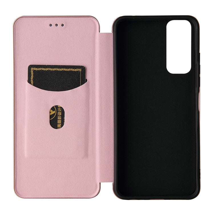 Carbon Fiber Texture Auto-absorbed Leather Mobile Phone Case for vivo Y72 5G/iQOO Z3 5G - Rose Gold