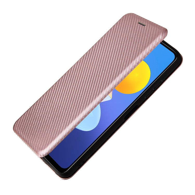 Carbon Fiber Texture Auto-absorbed Leather Mobile Phone Case for vivo Y72 5G/iQOO Z3 5G - Rose Gold