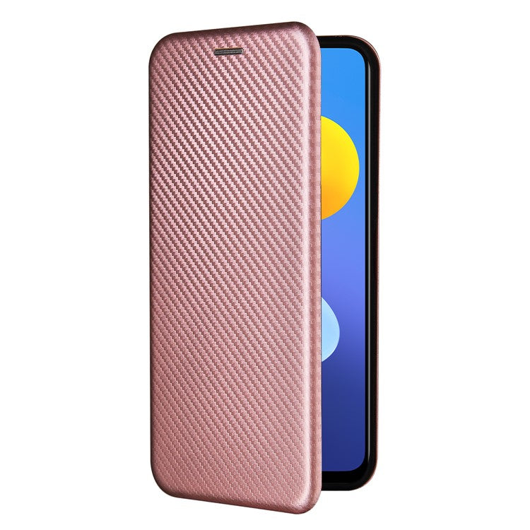 Carbon Fiber Texture Auto-absorbed Leather Mobile Phone Case for vivo Y72 5G/iQOO Z3 5G - Rose Gold