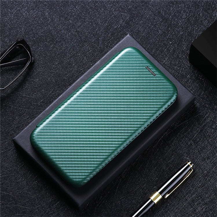 Carbon Fiber Texture Auto-absorbed Leather Mobile Phone Case for vivo Y72 5G/iQOO Z3 5G - Green