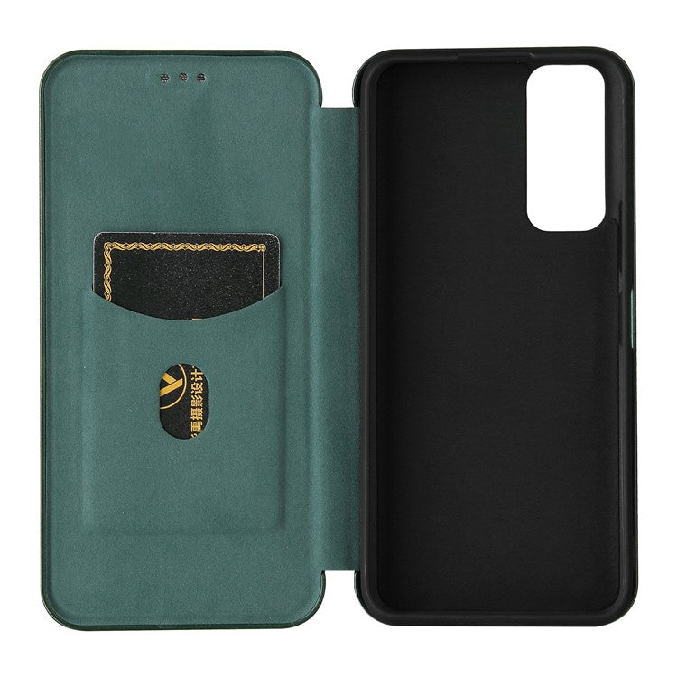 Carbon Fiber Texture Auto-absorbed Leather Mobile Phone Case for vivo Y72 5G/iQOO Z3 5G - Green