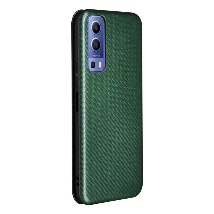 Carbon Fiber Texture Auto-absorbed Leather Mobile Phone Case for vivo Y72 5G/iQOO Z3 5G - Green