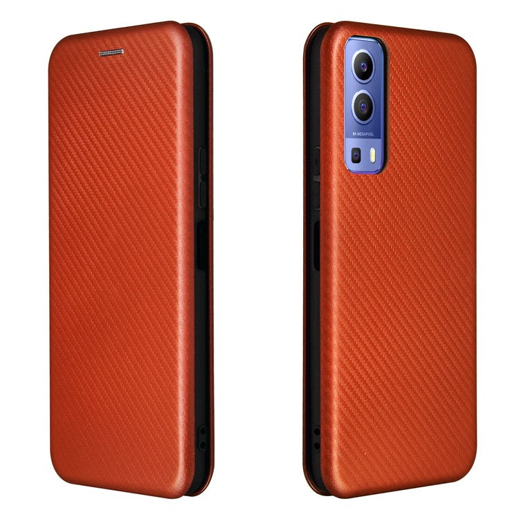 Carbon Fiber Texture Auto-absorbed Leather Mobile Phone Case for vivo Y72 5G/iQOO Z3 5G - Orange